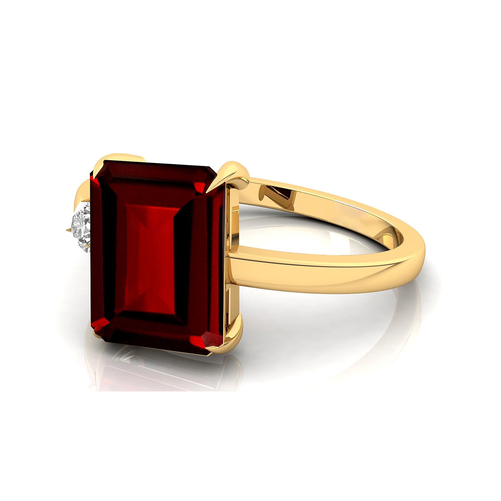 Emerald Shaped Garnet with 3mm Accent Solitaire Engagement Ring - GeumJewels