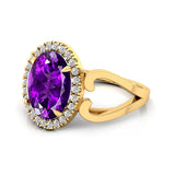 Vintage Love Inspired Oval Amethyst Halo Diamond Engagement Ring - GeumJewels