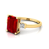 Emerald Cut Ruby and Diamond Three Stone Ring - GeumJewels