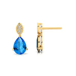 Illussion Set Diamond Earrings with Pear Cut Swiss Blue Topaz - GeumJewels