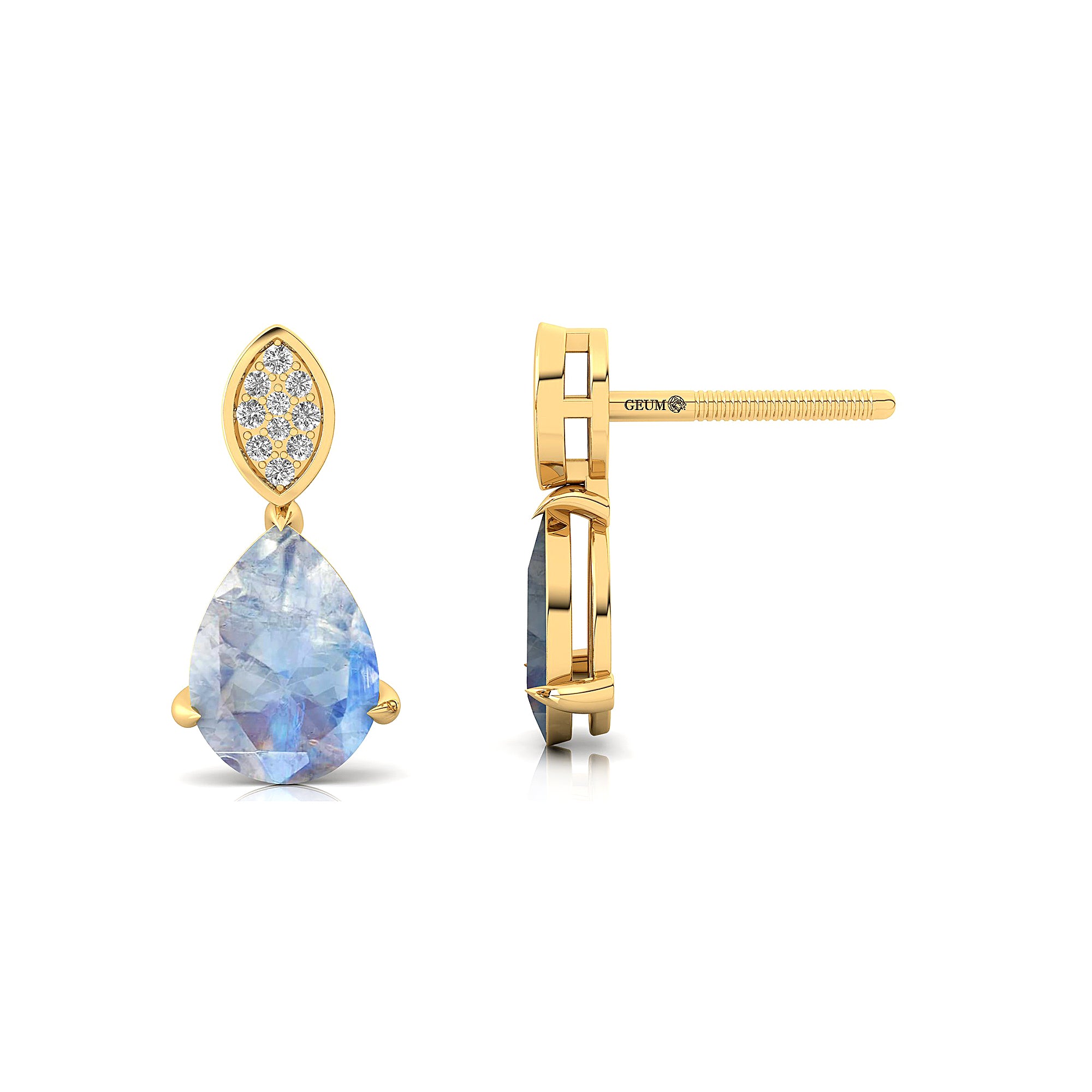 Illussion Set Diamond Earrings with Pear Cut Moonstone - GeumJewels