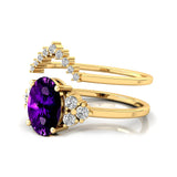 Amethyst Solitaire Ring with Stackable Diamond Band - GeumJewels