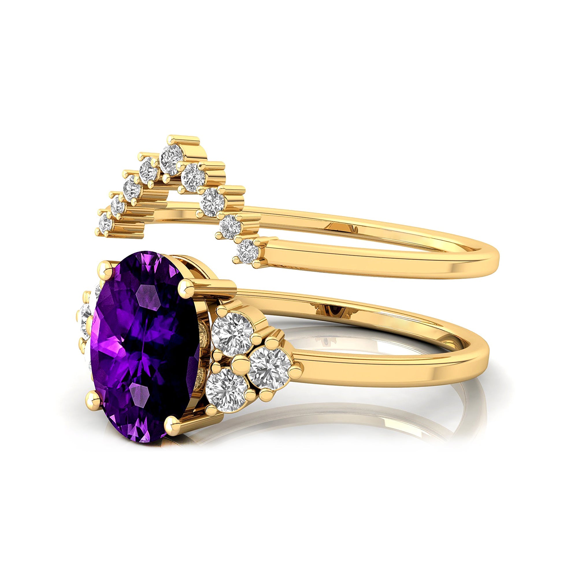 Amethyst Solitaire Ring with Stackable Diamond Band - GeumJewels