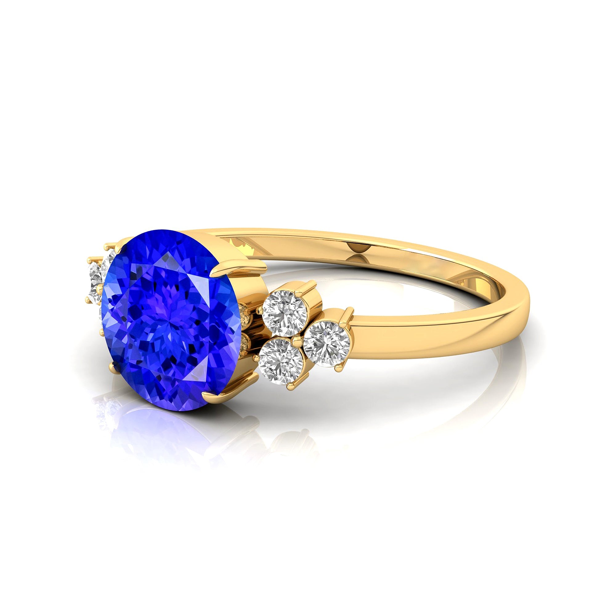 Trio Diamond Engagement Ring with Round Solitaire Tanzanite - GeumJewels