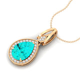 Classic Teardrop Shaped Paraiba Tourmaline Halo Diamond Dangle Pendant - GeumJewels