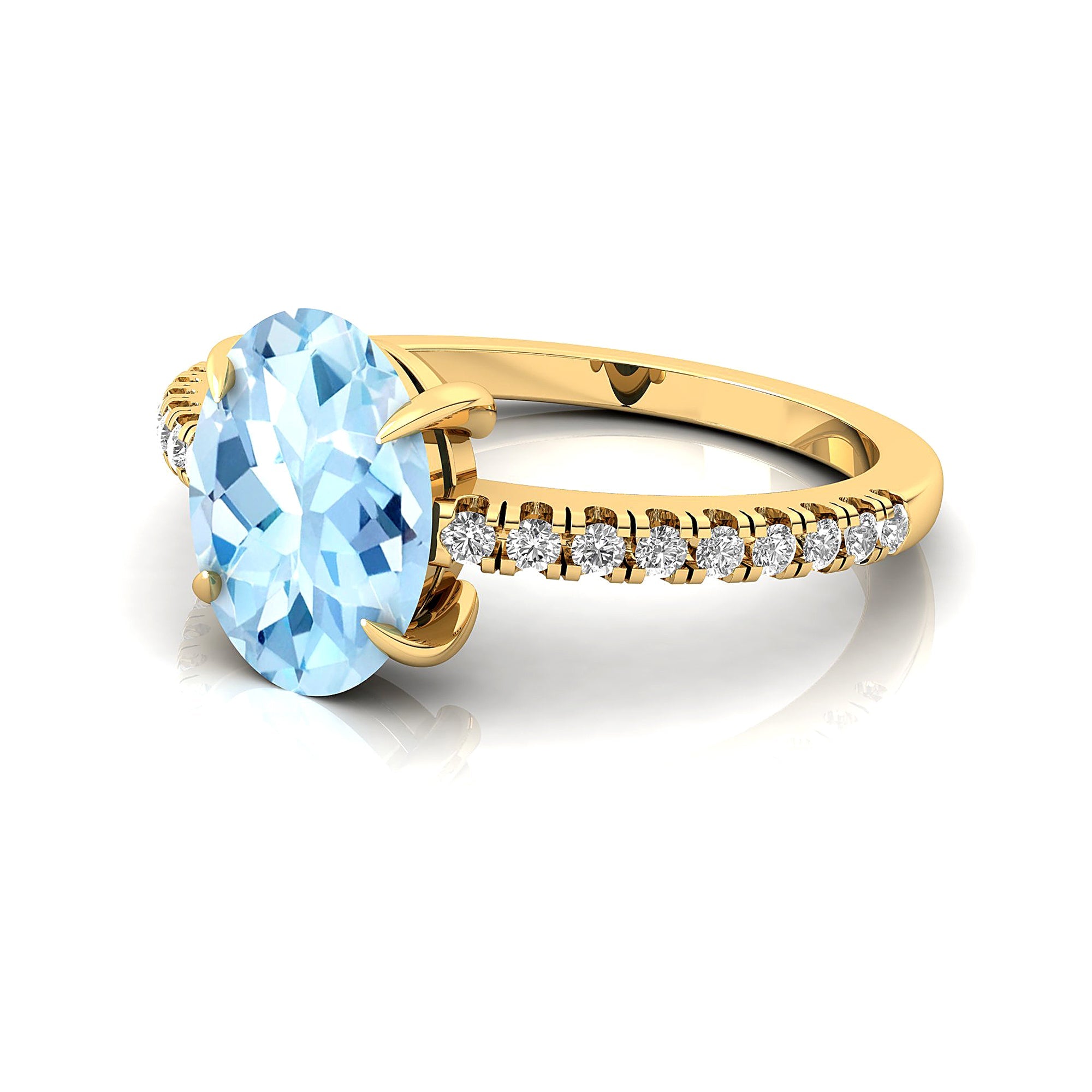 Oval Solitaire Aquamarine with Accent Diamonds Engagement Ring - GeumJewels