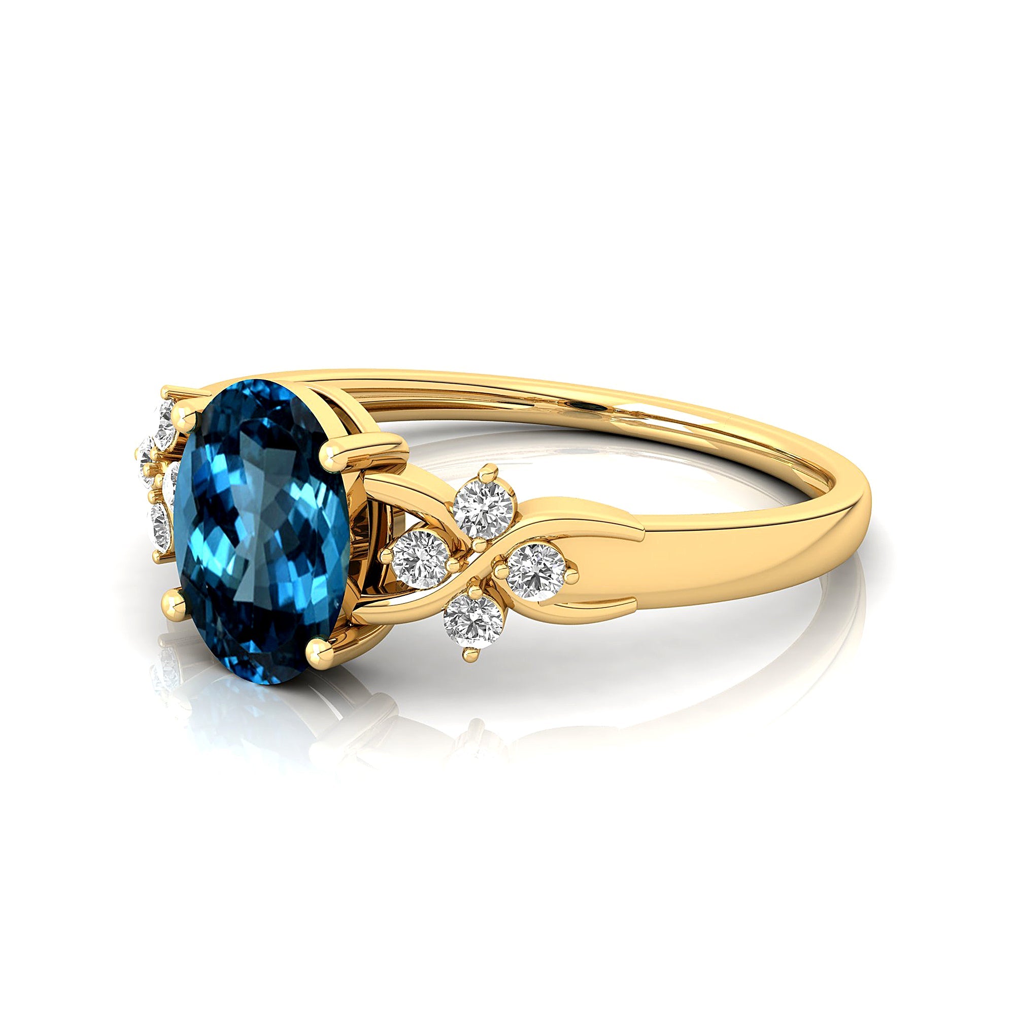 Criss Cross Diamond Ring with Oval Cut London Blue Topaz - GeumJewels