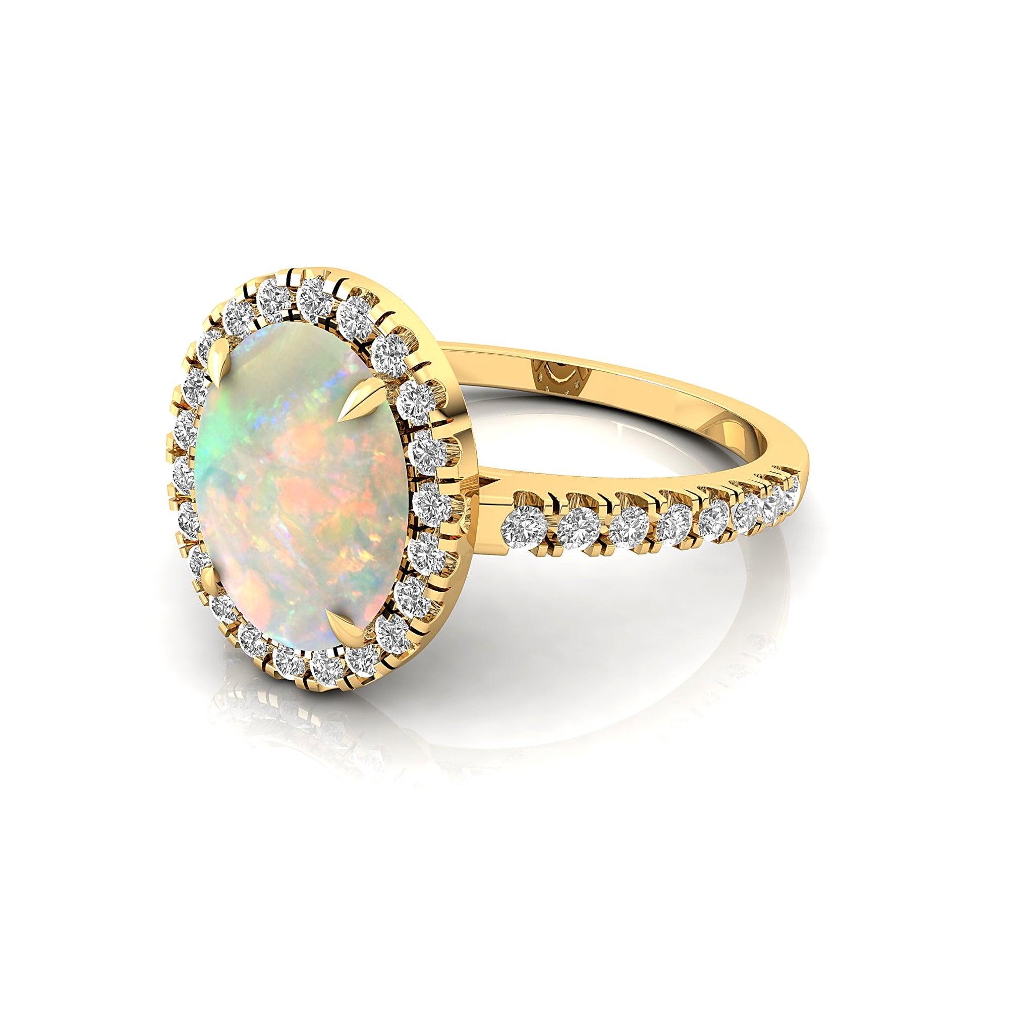 Oval Solitaire Opal Halo Diamond Engagement Ring - GeumJewels