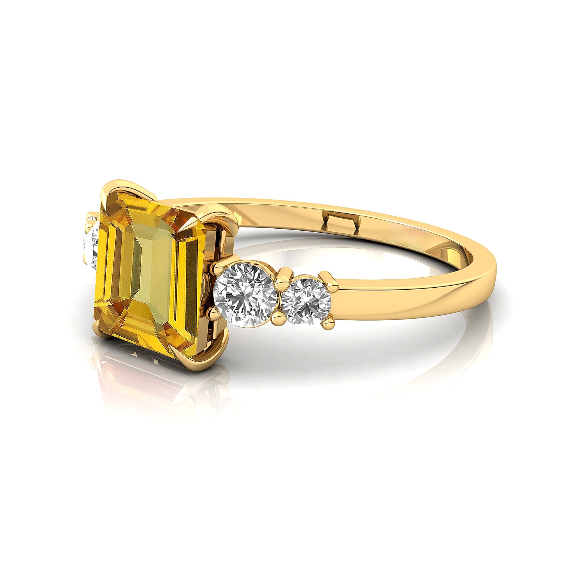 Princess Cut Yellow Sapphire Graduating Accent Diamond Ring - GeumJewels