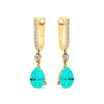 Lever Back Diamond Drop Earrings with Pear Cut Paraiba Tourmaline - GeumJewels