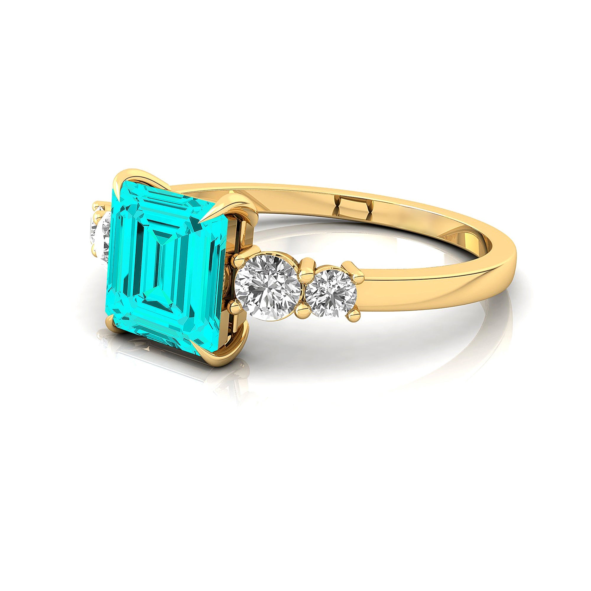 Princess Cut Paraiba Tourmaline Graduating Accent Diamond Ring - GeumJewels