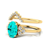 Paraiba Tourmaline Gold Ring With Stackable Diamond Band - GeumJewels