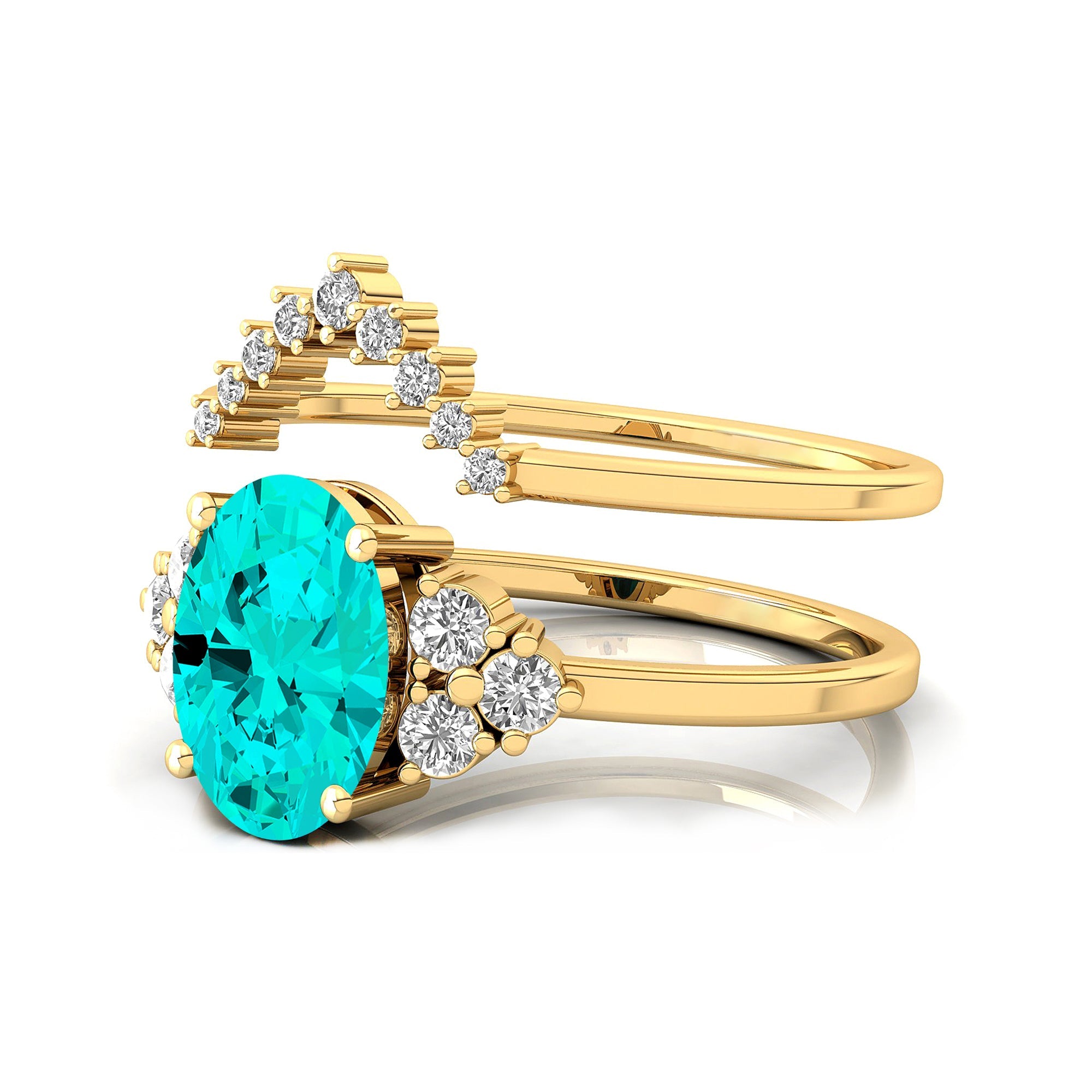 Paraiba Tourmaline Gold Ring With Stackable Diamond Band - GeumJewels