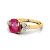 Trio Diamond Engagement Ring with Round Solitaire Pink Sapphire - GeumJewels