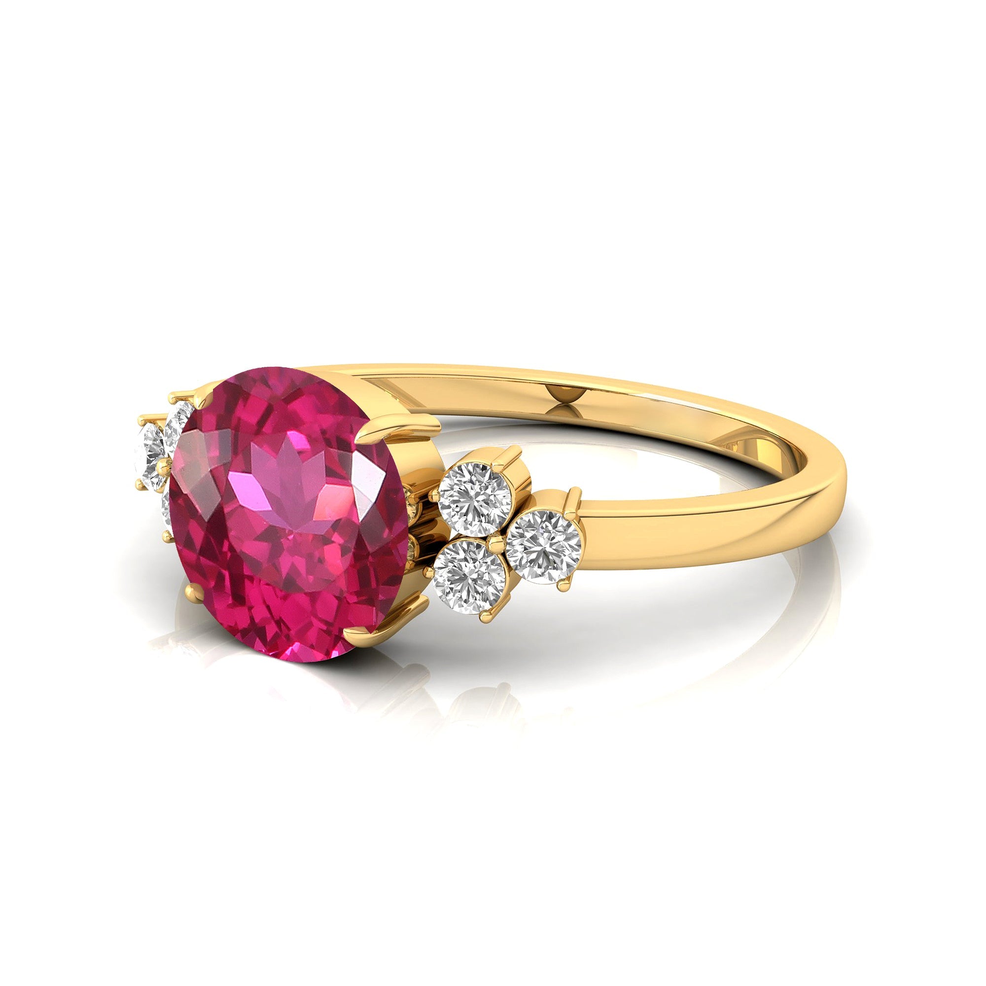 Trio Diamond Engagement Ring with Round Solitaire Pink Sapphire - GeumJewels