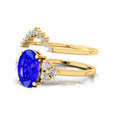 Tanzanite Solitaire Gold Ring With Stackable Diamond Band - GeumJewels