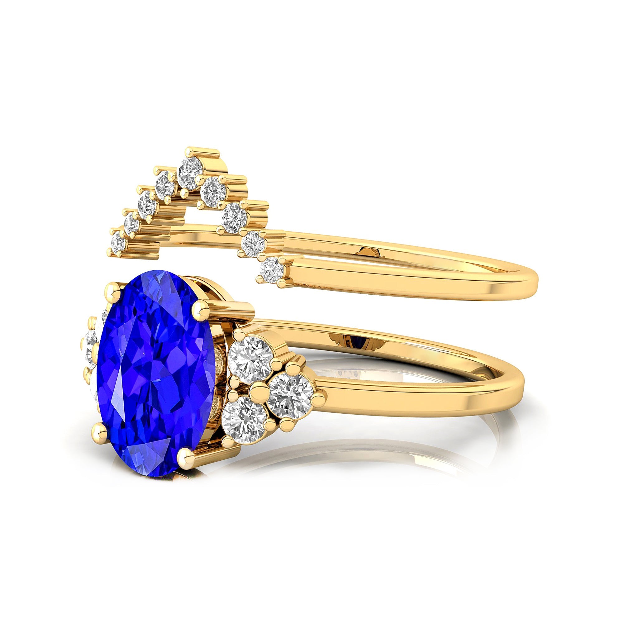 Tanzanite Solitaire Gold Ring With Stackable Diamond Band - GeumJewels