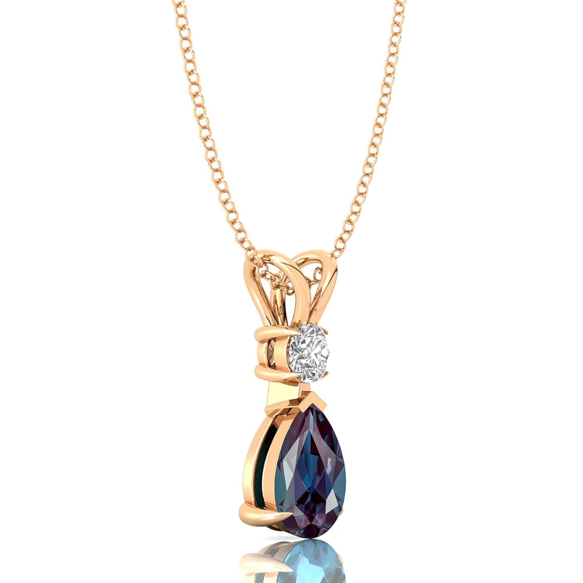 Alexandrite Teardrop Pendant with Solitaire Diamond - GeumJewels