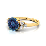 Trio Diamond Engagement Ring with Round Solitaire Alexandrite - GeumJewels