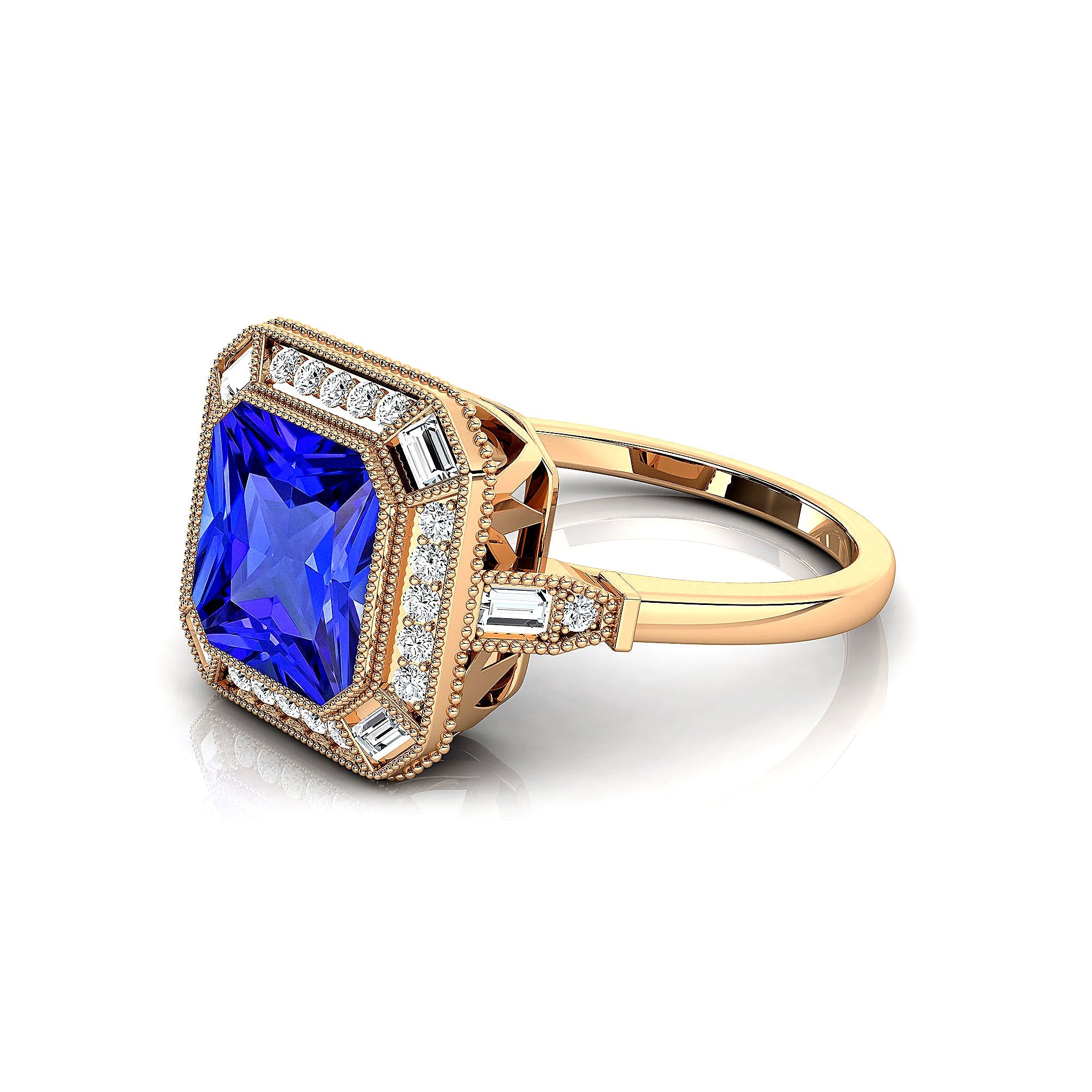 Vintage Style Square Cut Tanzanite Diamond Ring - GeumJewels