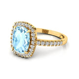 Elongated Cushion Halo Set Aquamarine Engagement Ring with Diamond Band - GeumJewels
