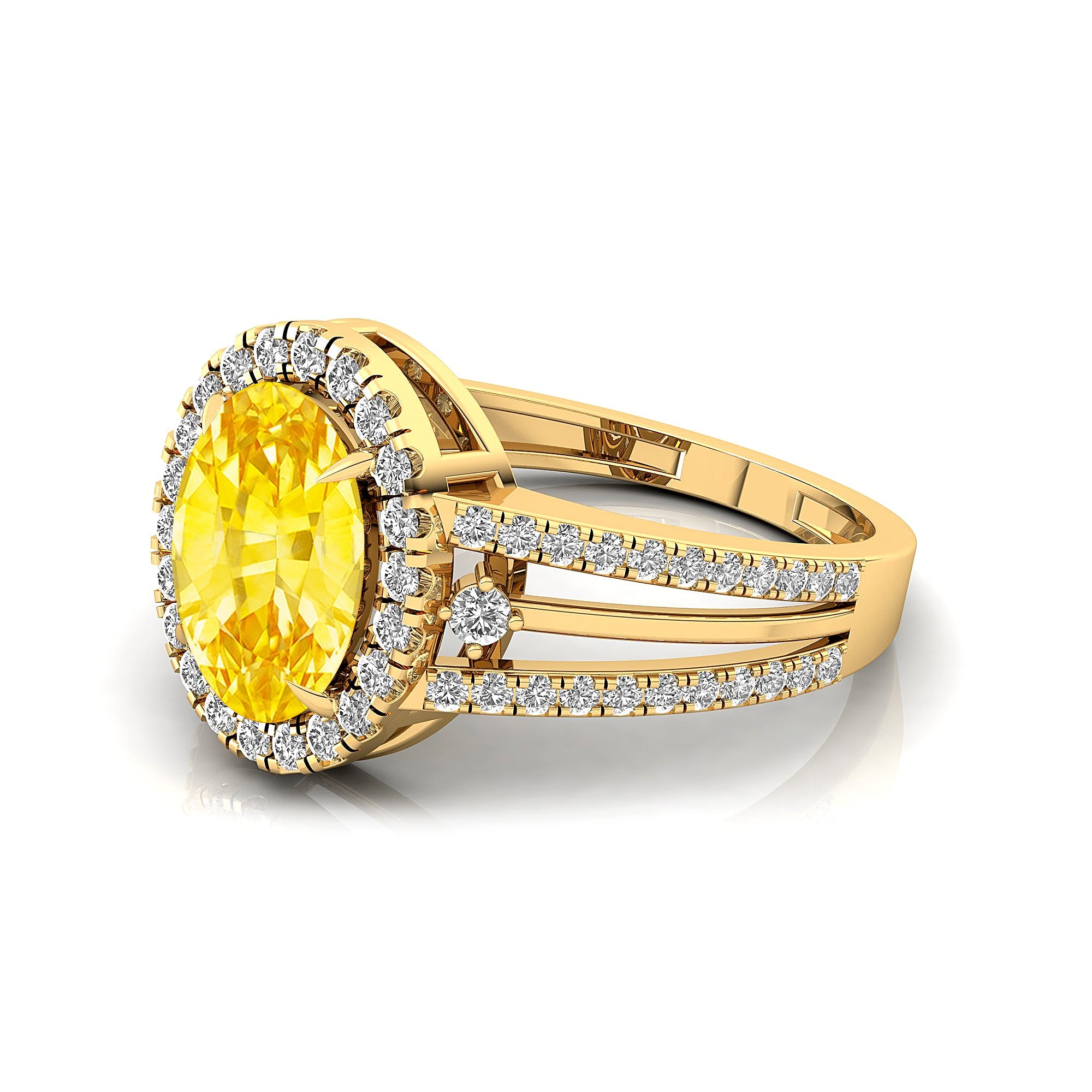 Solitaire Oval Yellow Sapphire Split Shank Diamond Engagement Ring - GeumJewels