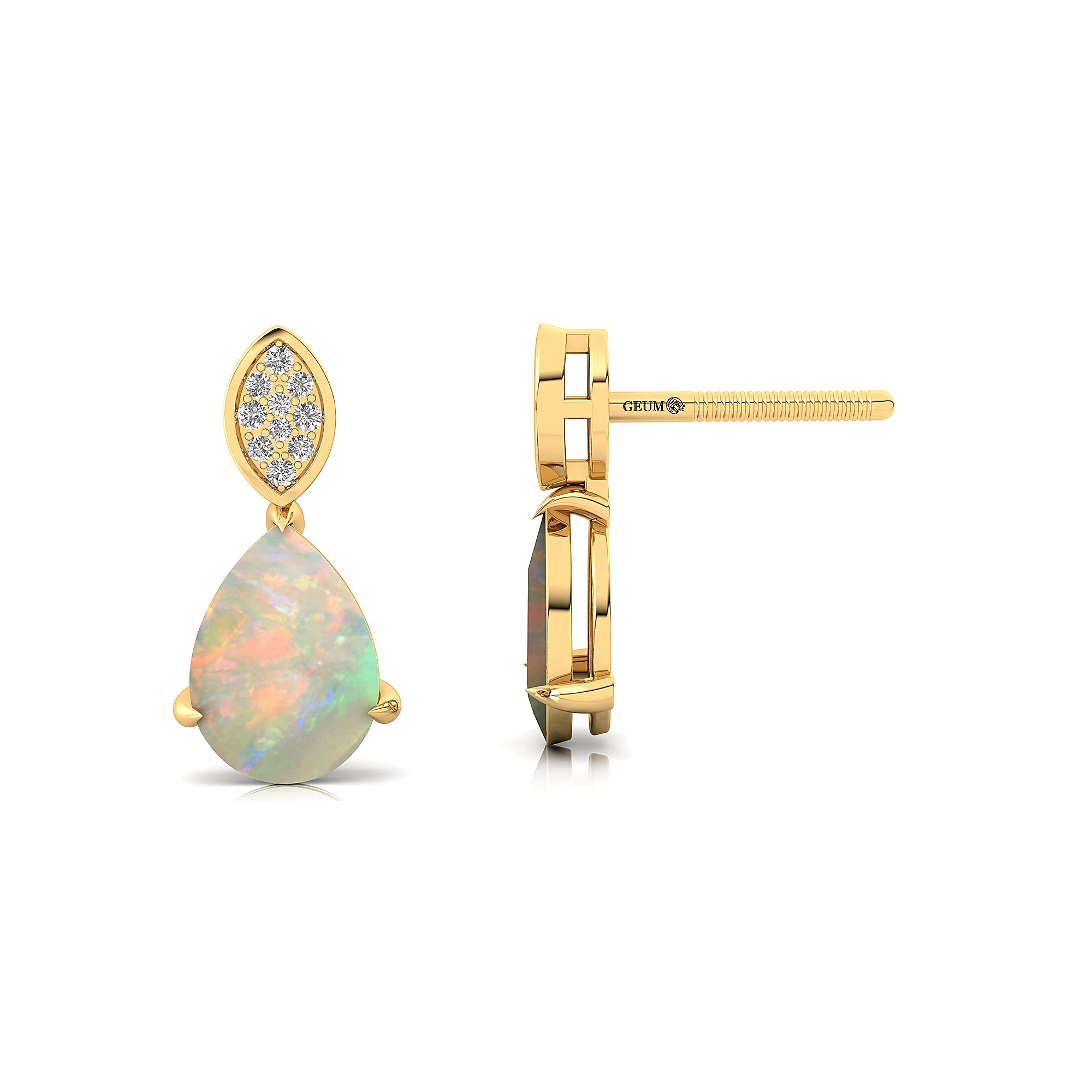 Illussion Set Diamond Earrings with Pear Cut Opal - GeumJewels