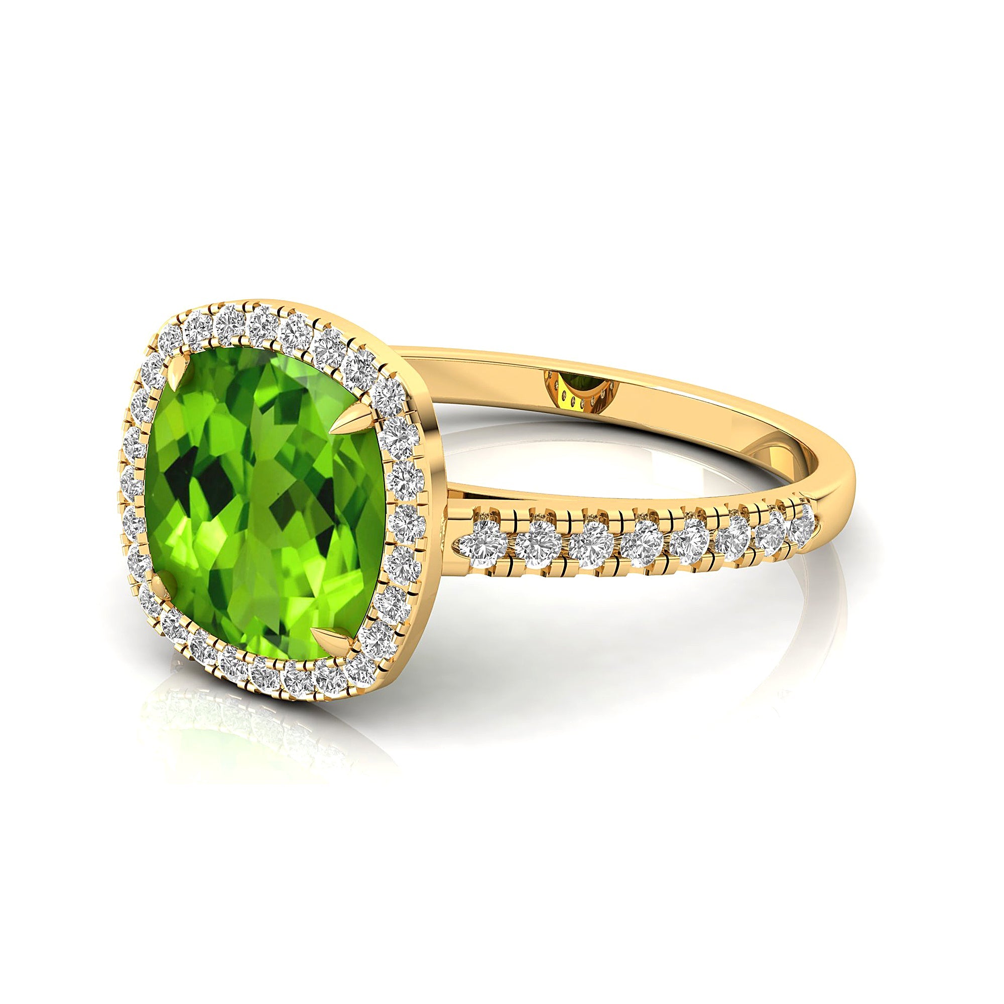 Halo Diamond Engagement Ring with Cushion Cut Peridot - GeumJewels