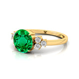 Trio Diamond Engagement Ring with Round Solitaire Emerald - GeumJewels