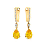 Lever Back Diamond Drop Earrings with Pear Cut Yellow Sapphire - GeumJewels