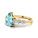 Pear Cut Aquamarine with Graduated Diamonds Ring - GeumJewels