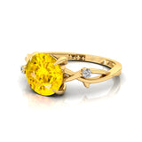 Criss Cross Nature Inspired Diamond Ring  with Round Yellow Sapphire - GeumJewels