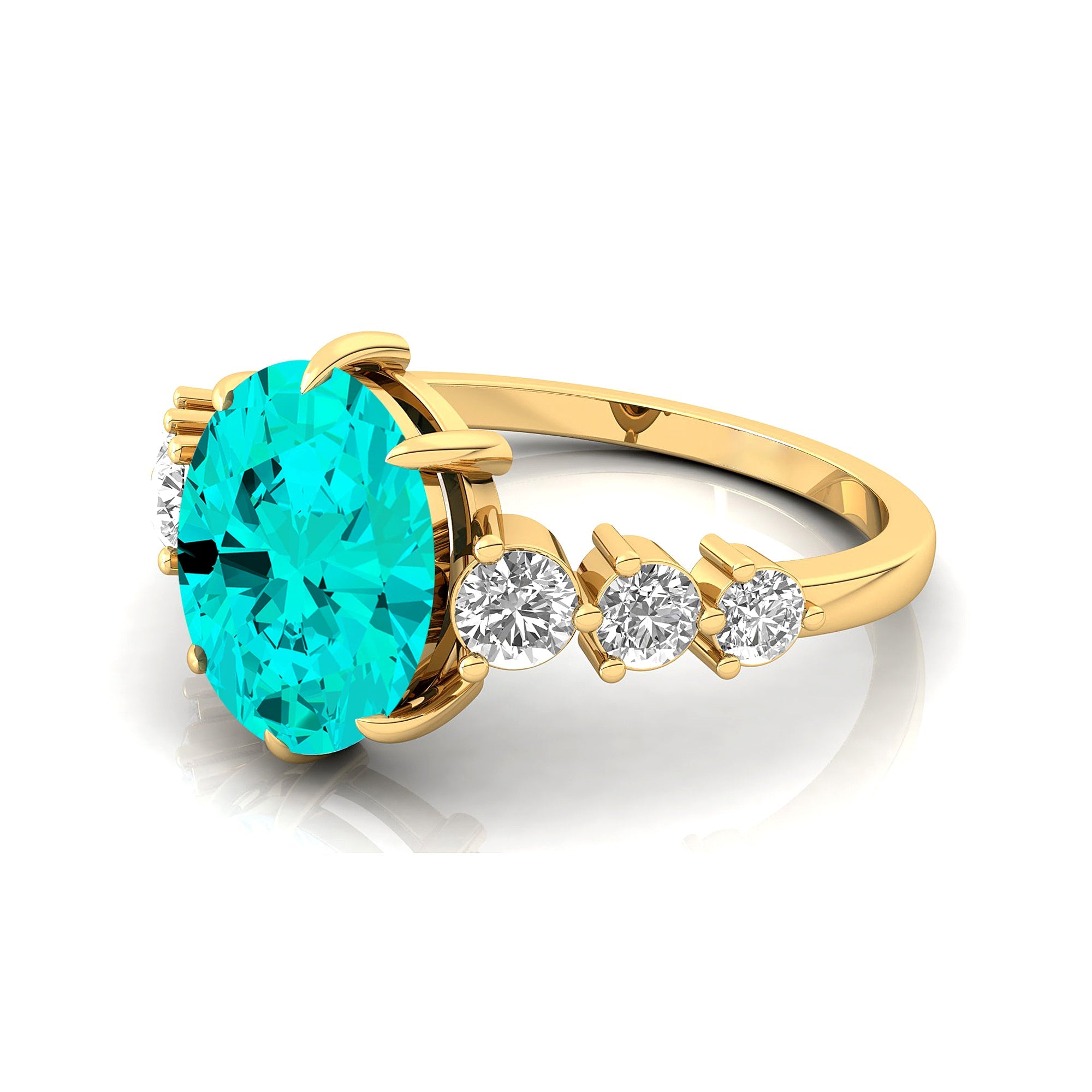 Oval Cut Paraiba Tourmaline with Graduated Diamonds Ring - GeumJewels