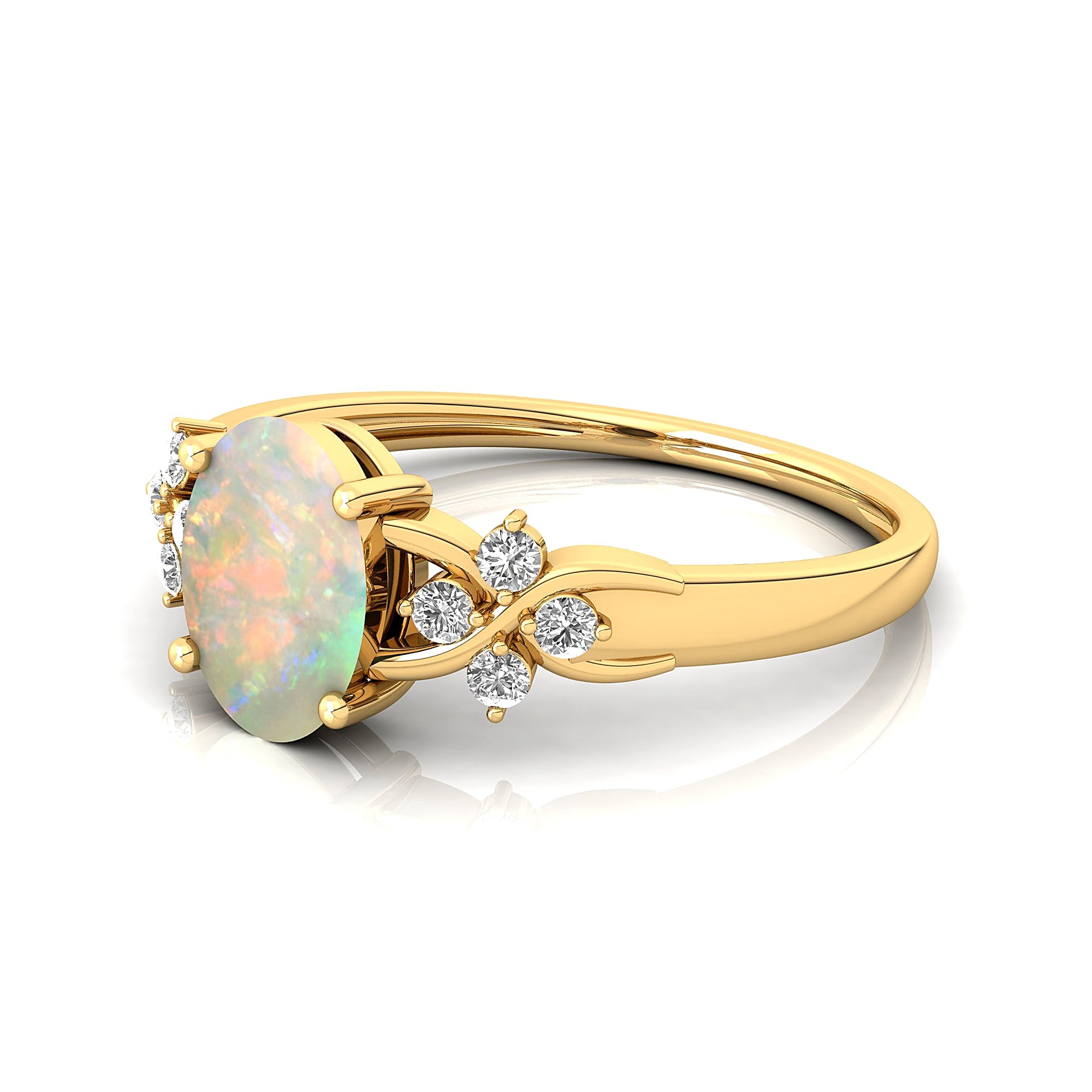 Criss Cross Diamond Ring with Oval Cut Opal - GeumJewels