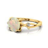 Criss Cross Nature Inspired Diamond Ring  with Round Opal - GeumJewels