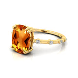 Cushion Cut Citrine Engagement Ring with Distant Diamond Band - GeumJewels