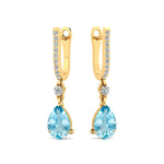 Lever Back Diamond Drop Earrings with Pear Cut Aquamarine - GeumJewels