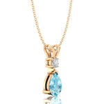 Aquamarine Teardrop Pendant with Solitaire Diamond - GeumJewels