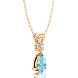 Aquamarine Teardrop Pendant with Solitaire Diamond - GeumJewels