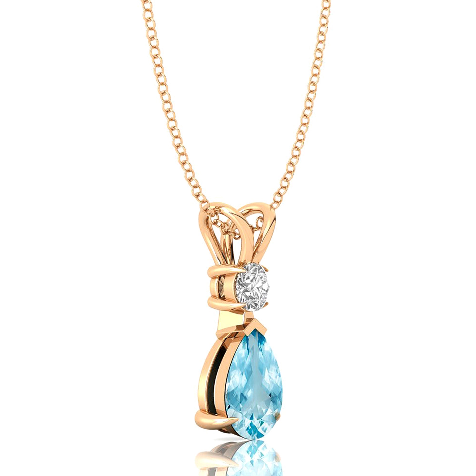 Aquamarine Teardrop Pendant with Solitaire Diamond - GeumJewels