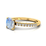 Moonstone Square Cushion Under Halo Diamonds Thin Ring with Diamond Band - GeumJewels