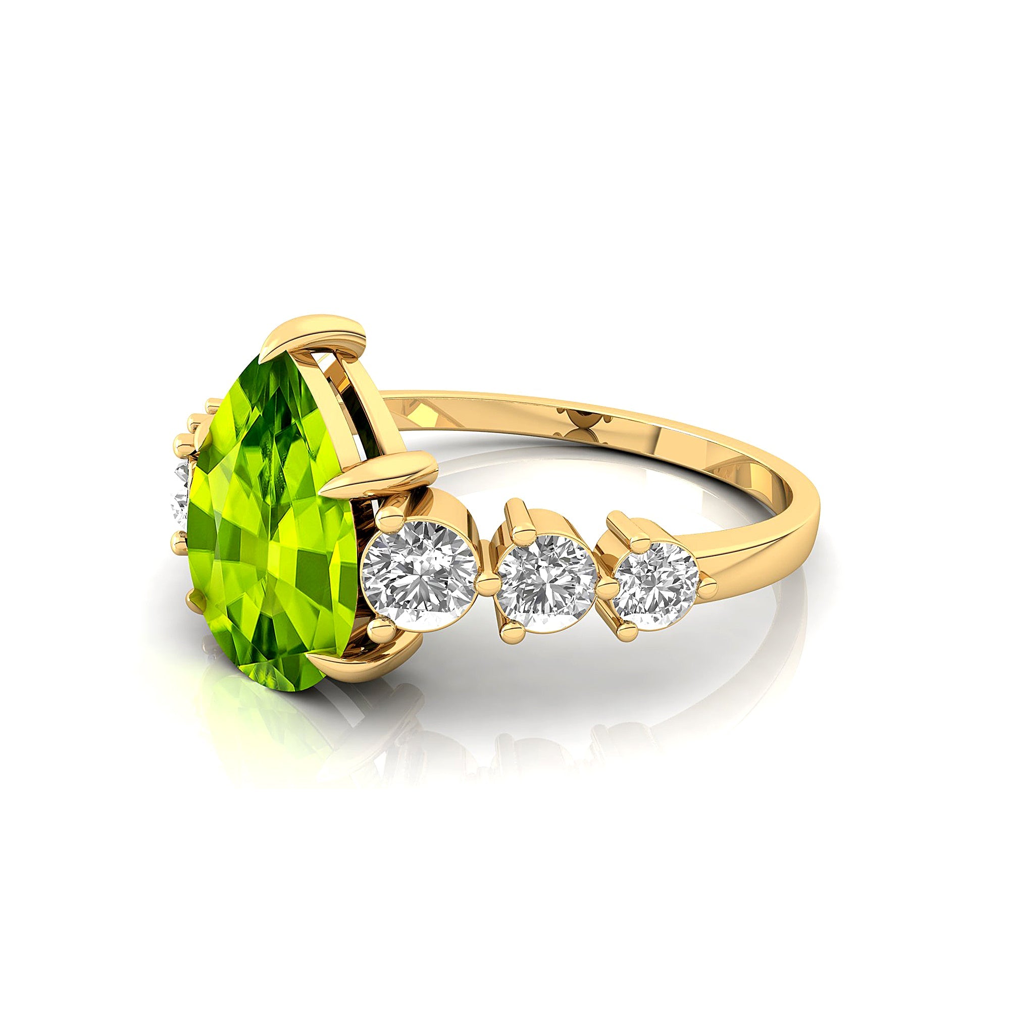 Pear Cut Peridot with Graduated Diamonds Ring - GeumJewels
