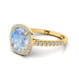 Halo Diamond Engagement Ring with Cushion Cut Moonstone - GeumJewels