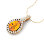 Citrine Teardrop Pendant with Diamond Halo - GeumJewels