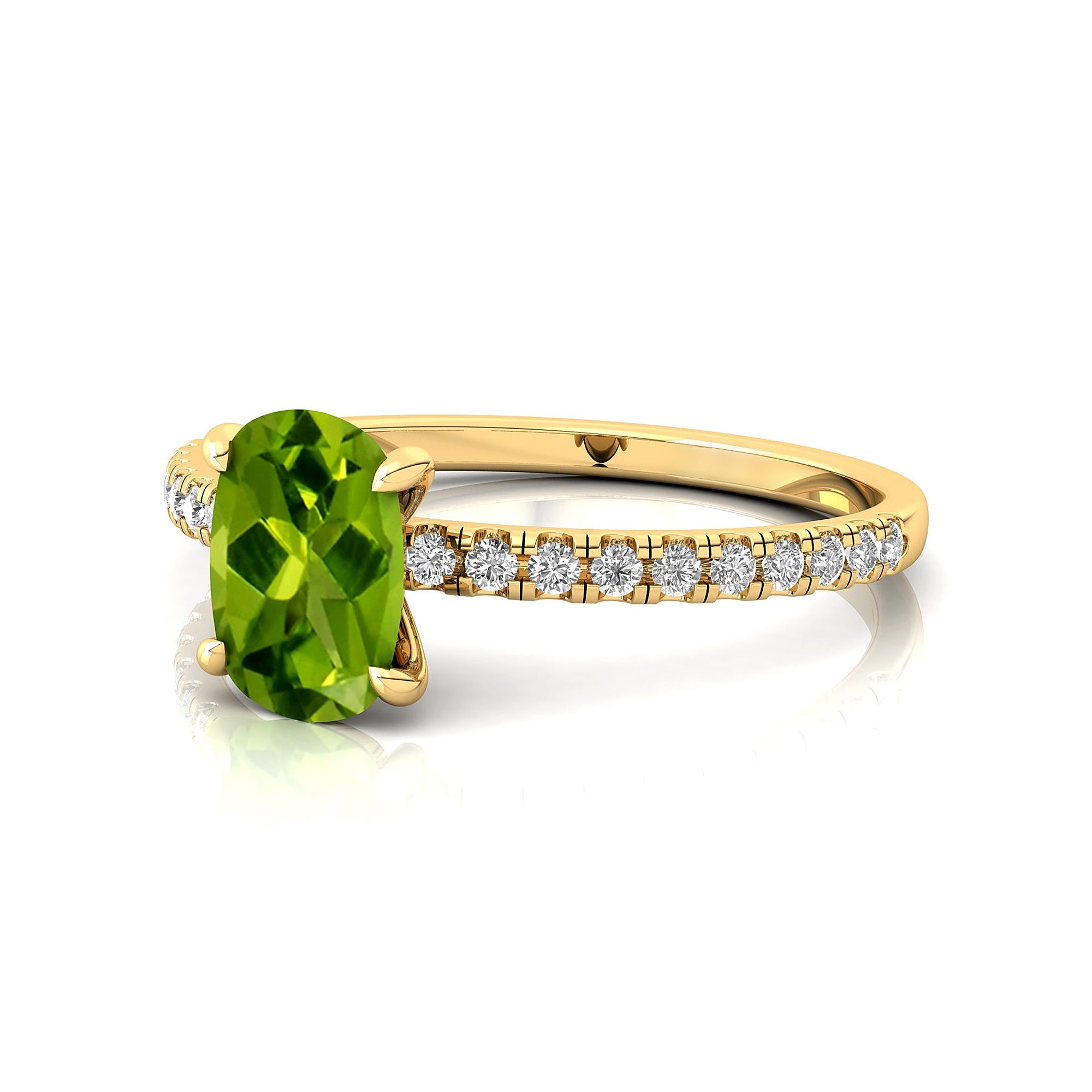 Long Cushion Peridot Thin Diamond Promise Ring - GeumJewels