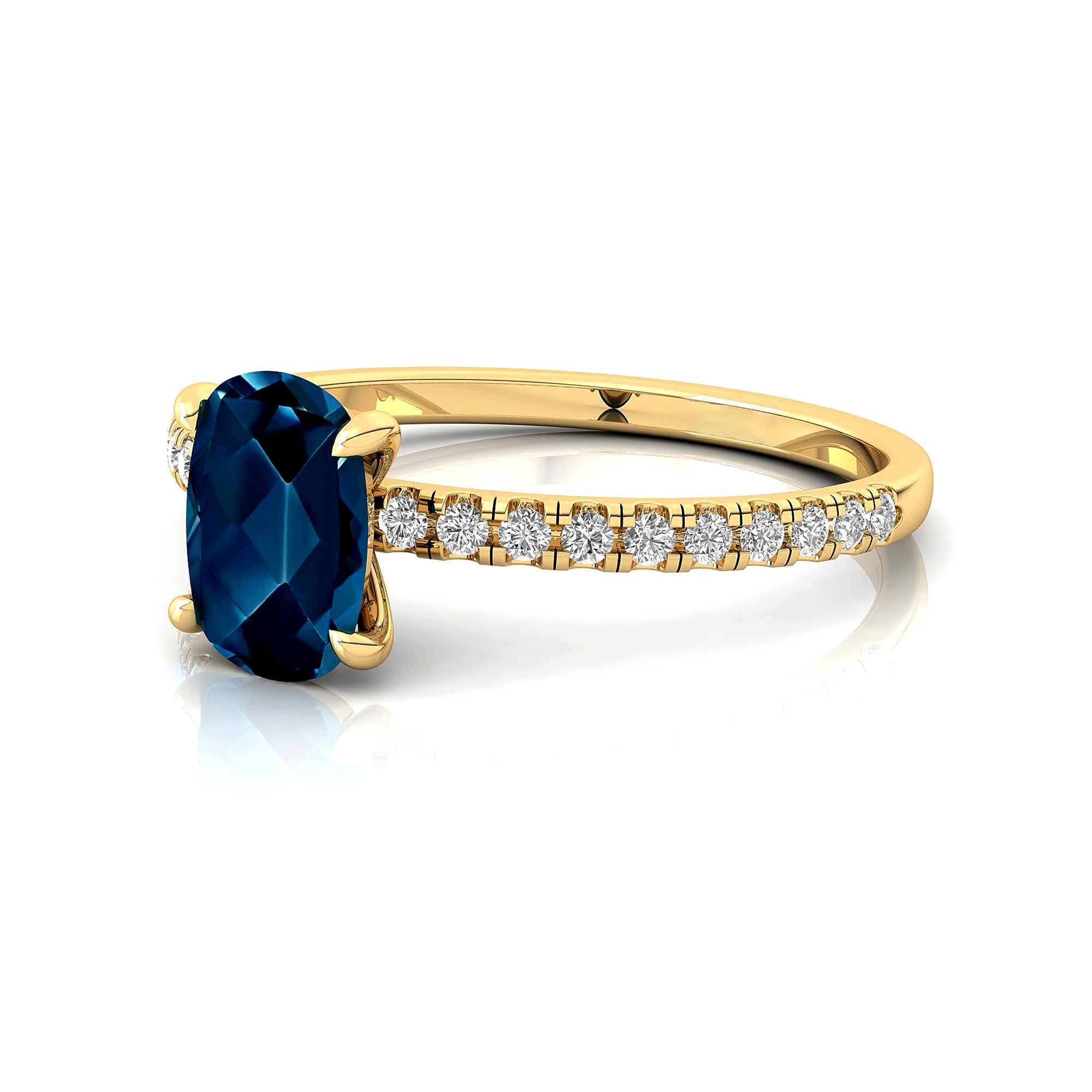 Long Cushion London Blue Topaz Thin Diamond Promise Ring - GeumJewels