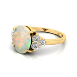 Trio Diamond Engagement Ring with Oval Cut Opal - GeumJewels