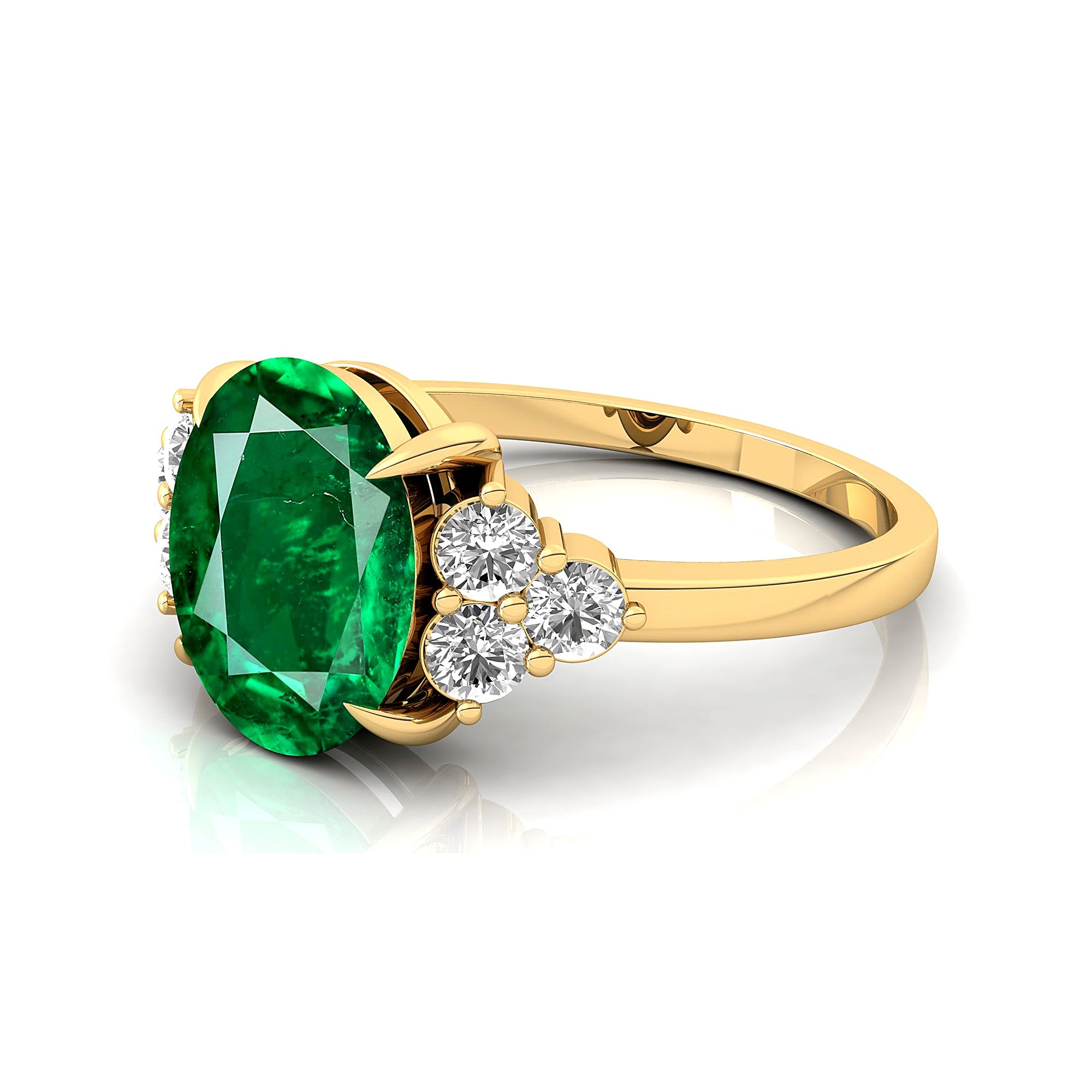 Trio Diamond Engagement Ring with Oval Cut Emerald - GeumJewels