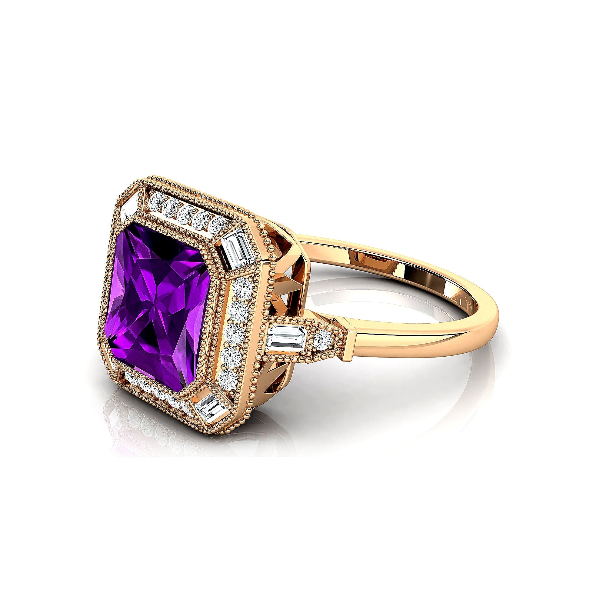 Vintage Style Square Cut Amethyst Diamond Ring - GeumJewels