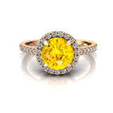 Classic Round Halo Diamonds with Solitaire Yellow Sapphire Engagement Ring - GeumJewels